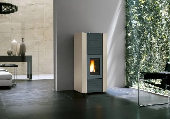 Stufa ermetica a Pellet Ecofire Ad Acqua con top in ghisa e acciaio Avorio Palazzetti Martina Idro Lux 15