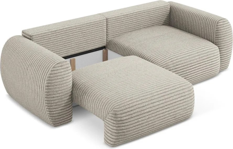 Divano marrone chiaro allungabile/con contenitore con rivestimento in velluto a coste 266 cm Kini – Makamii