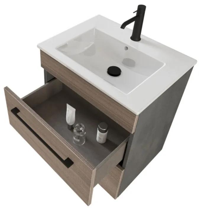 Mobile bagno sospeso 55 cm Smart olmo/lava con lavabo e specchio