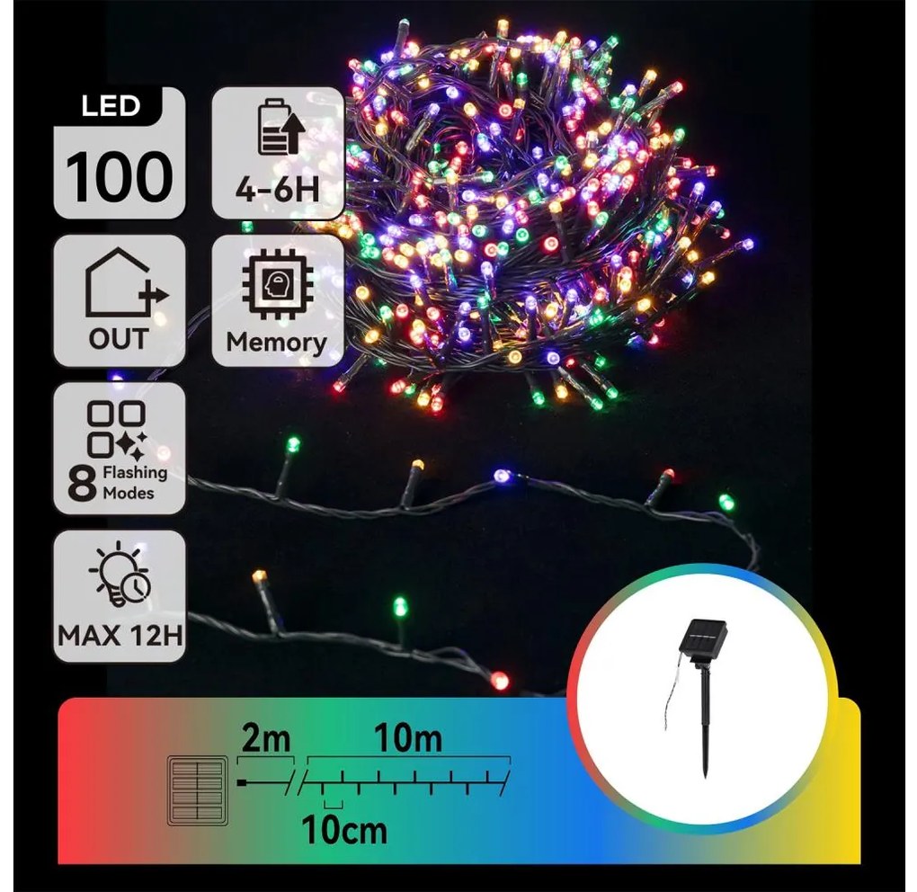 Aigostar - Catena di Natale solare a LED 100xLED/8 funzioni 12m IP65 multicolore