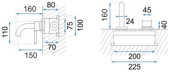 BAT-B0969 - Miscelatore per lavabo da incasso LUNGO nero opaco