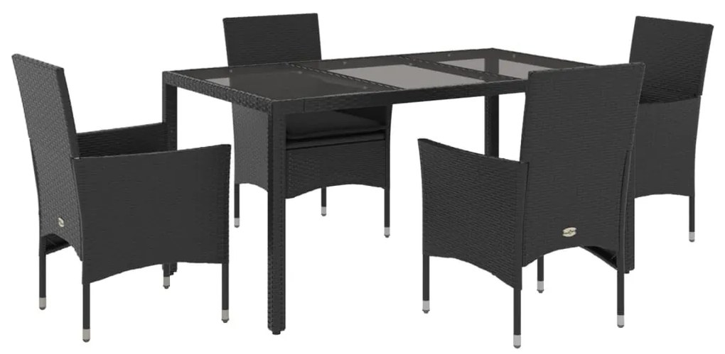 Set da pranzo da giardino con cuscini 5 pz polyrattan e vetro