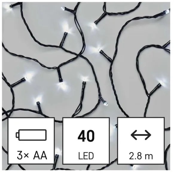 Catena luminosa LED da esterno 40 LED / 3 batterie AA 3,3 m IP44 bianco freddo