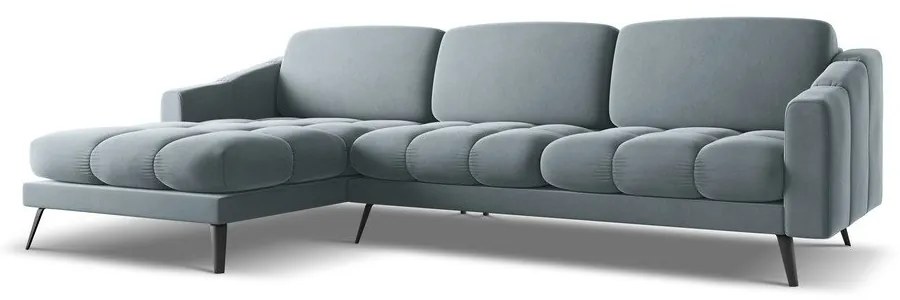 Divano angolare azzurro (con penisola a sinistra) con rivestimento in velluto Nalu – Makamii