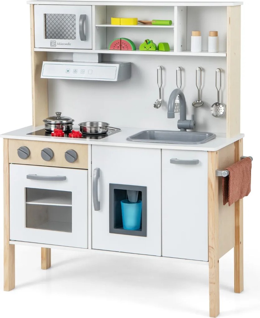 Costway Cucina giocattolo per bambini in legno, Cucina da gioco con microonde cappa aspirante lavello giocattolo 4 Colori