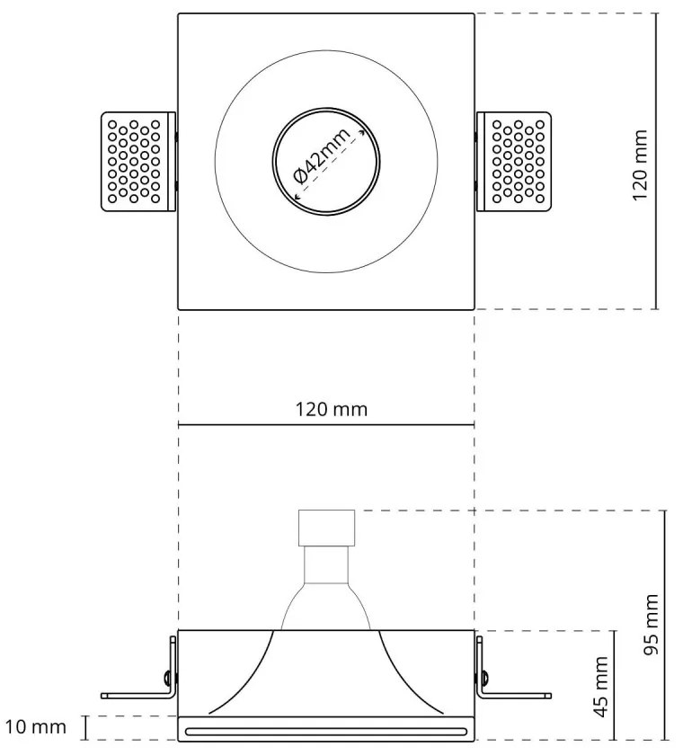 Portafaretto Quadrato GU10 e MR16 in Gesso Pitturabile, Ø120x120 mm Materiale Gesso