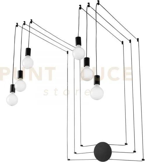 Plafoniera habitat nera 6 luci attacco e27 500cm regolabile con dev...