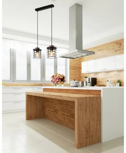 Lampadario a sospensione con filo GLOB 2xE27/40W/230V nero