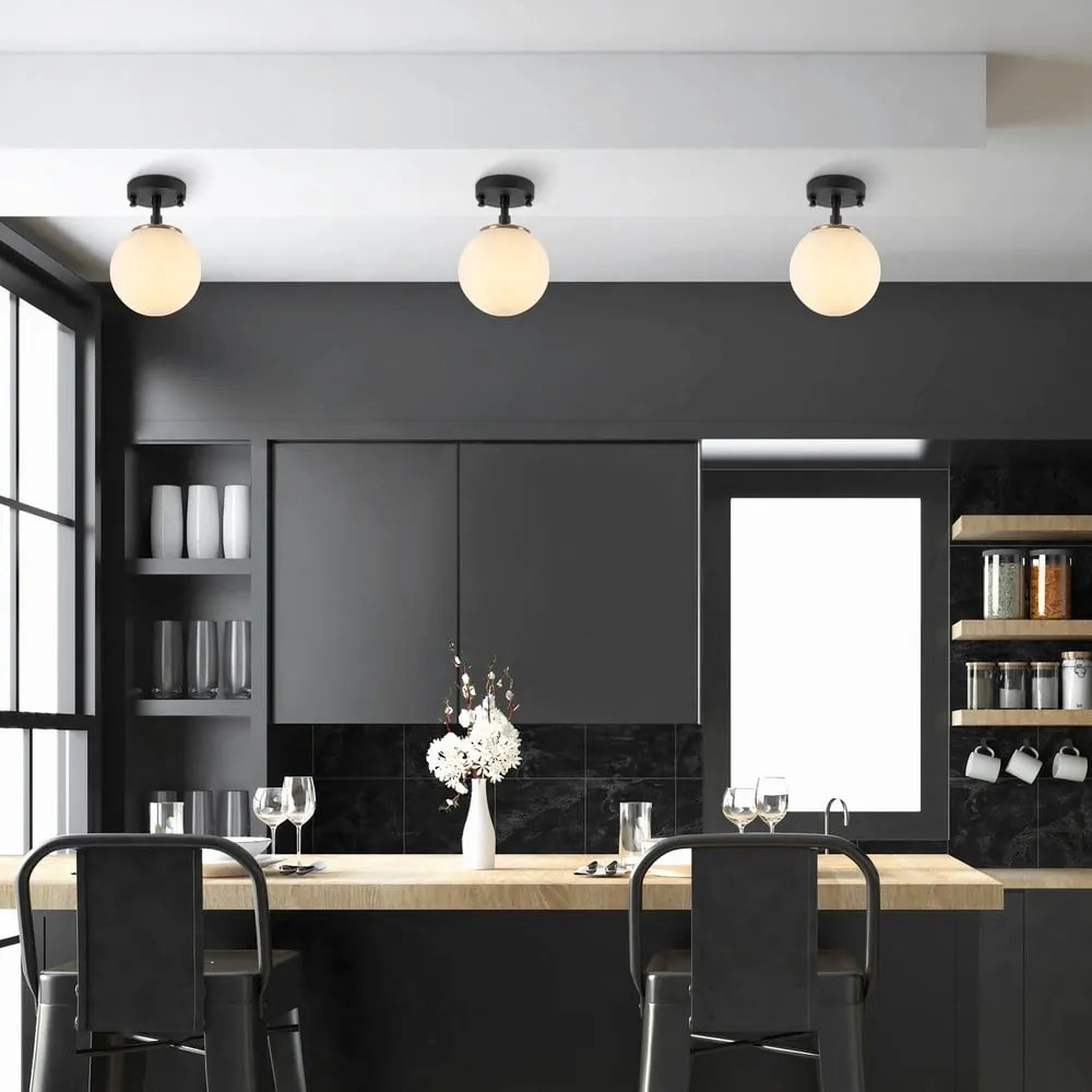 Lampada da soffitto bianca e nera con paralume in vetro ø 15 cm Atmaca - Opviq lights