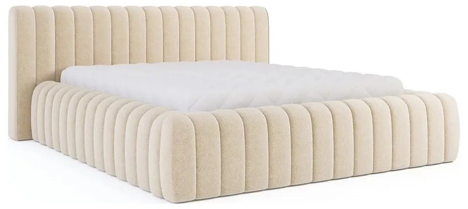 Letto matrimoniale imbottito beige con contenitore e rete inclusi 140x200 cm Carilla – ELTAP