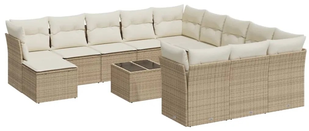 Set Divano da Giardino 13 pz con Cuscini Beige in Polyrattan