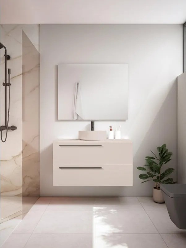 Mobile da bagno sospeso sotto lavabo L 100 x H 55 x P 39.5 cm grigio perla laccato opaco, 2 cassetti VISOBATH Mia