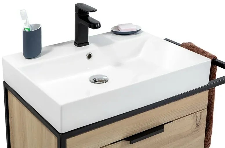 Mobile bagno sospeso 80 cm in legno e metallo nero con specchio Zante