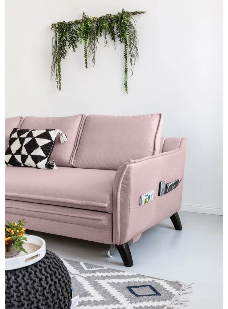 Divano letto angolare rosa cipria, angolo sinistro Charming Charlie - Miuform
