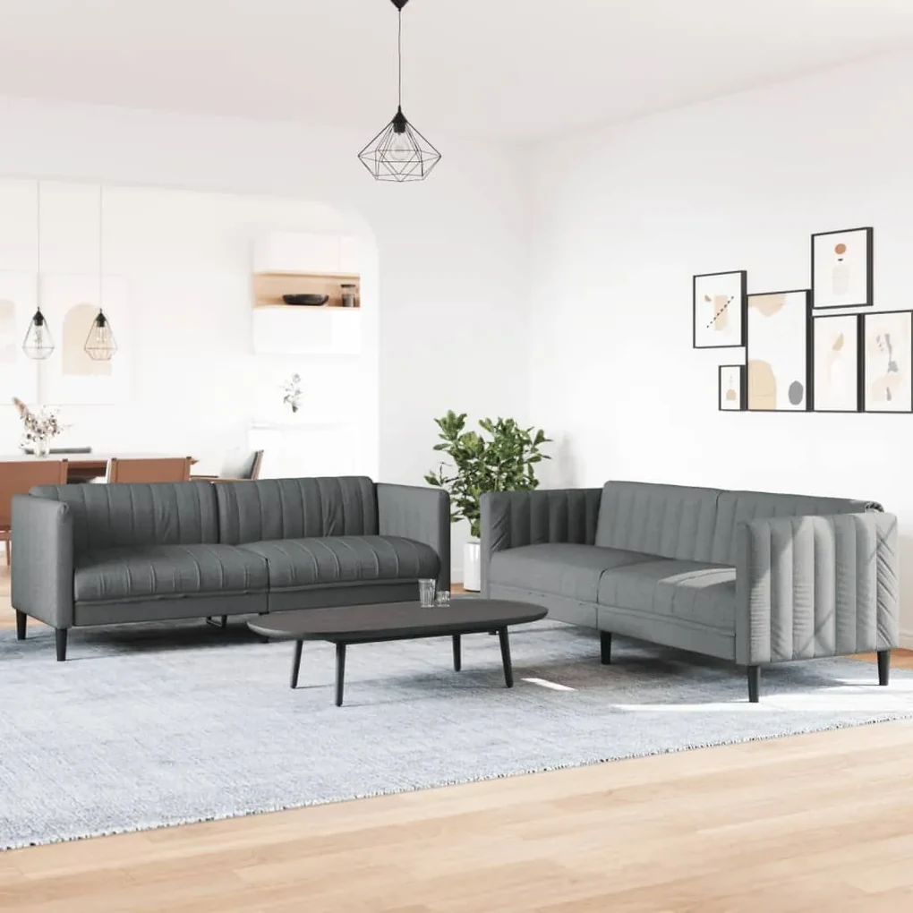 Set di divani 2 pz grigio scuro in tessuto