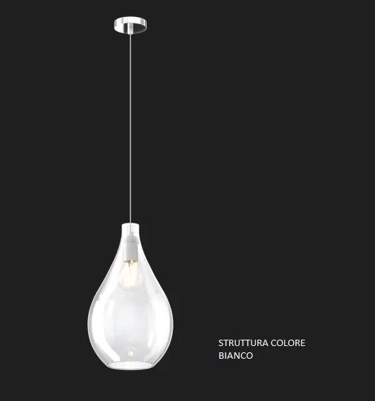 Sospensione bianco 1 luce vetro medio trasparente 1193bi-sm-tr