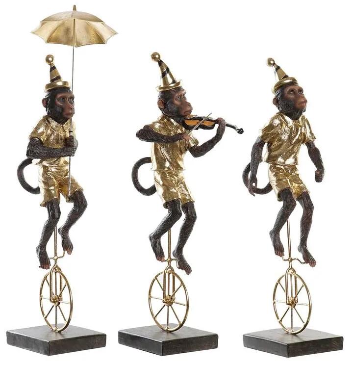 Statua Decorativa DKD Home Decor 17,5 x 14 x 46 cm Dorato Coloniale Scimmia (3 Pezzi)