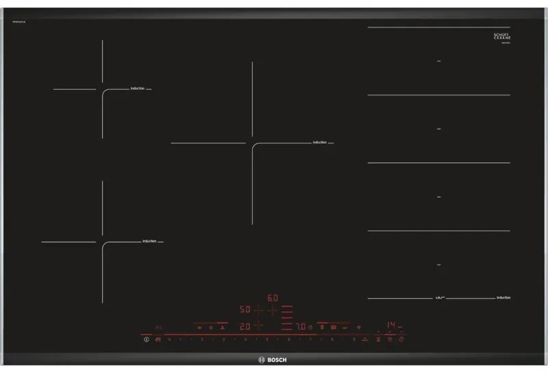 piano cottura a induzione 80cm 5 fuochi 7400w flexinduction nero - pxv875dv1e - bosch