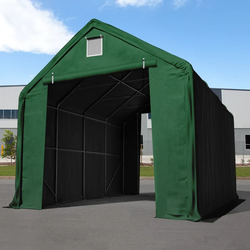 Tenda agricola 3,3x9,6m, verde scuro, Telo in PVC, fissaggio per