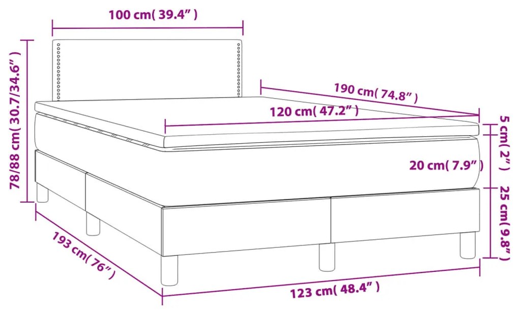 Letto a Molle Materasso e LED MarroneScuro 120x190cm in Tessuto