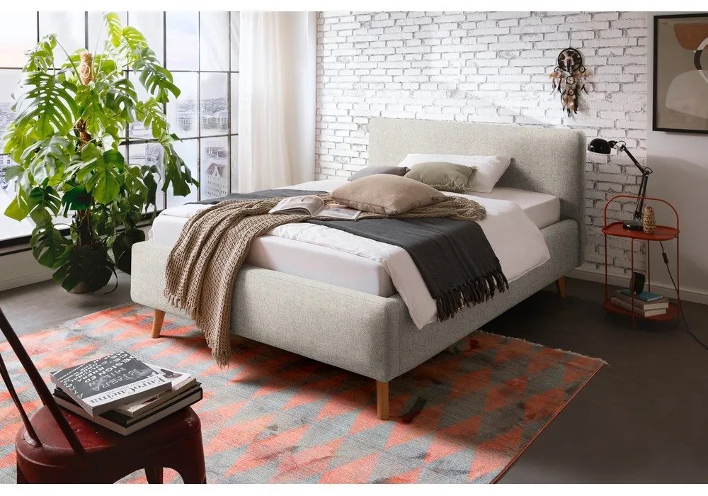 Letto matrimoniale imbottito beige con contenitore con rete inclusa 140x200 cm Mattis – Meise Möbel