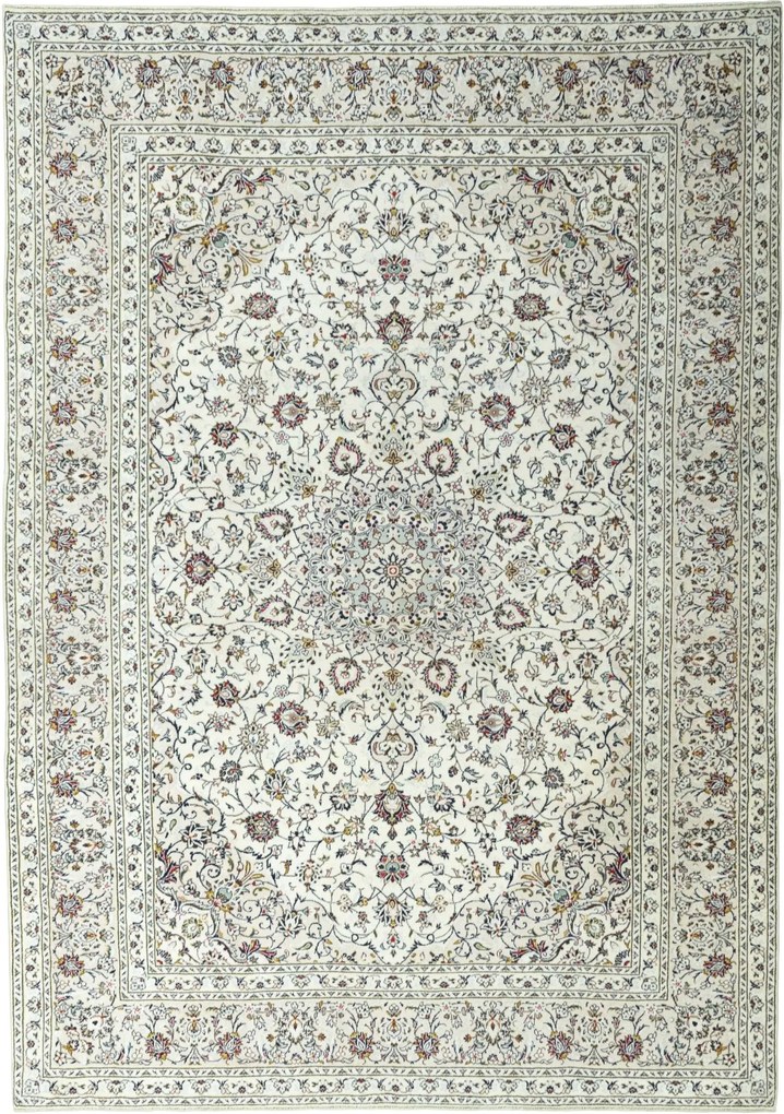 Kashan Tappeto 350x250 Beige (Iran) Annodato A Mano