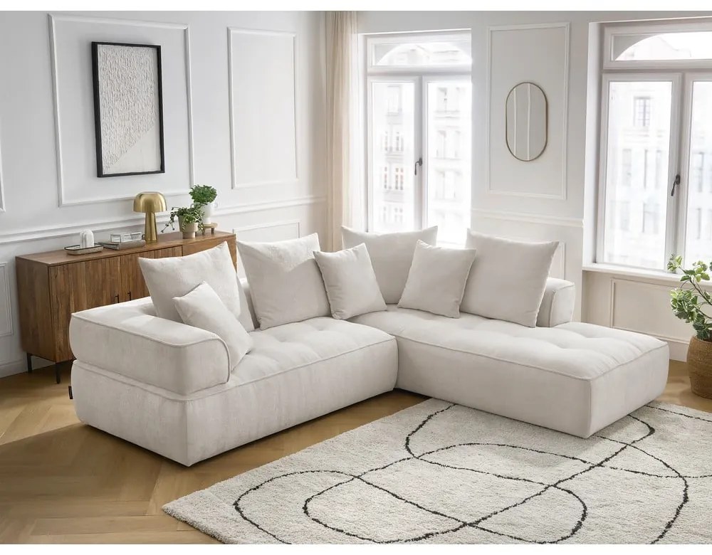 Divano angolare beige (penisola a destra/a L) con rivestimento in ciniglia Whesley – Bobochic Paris