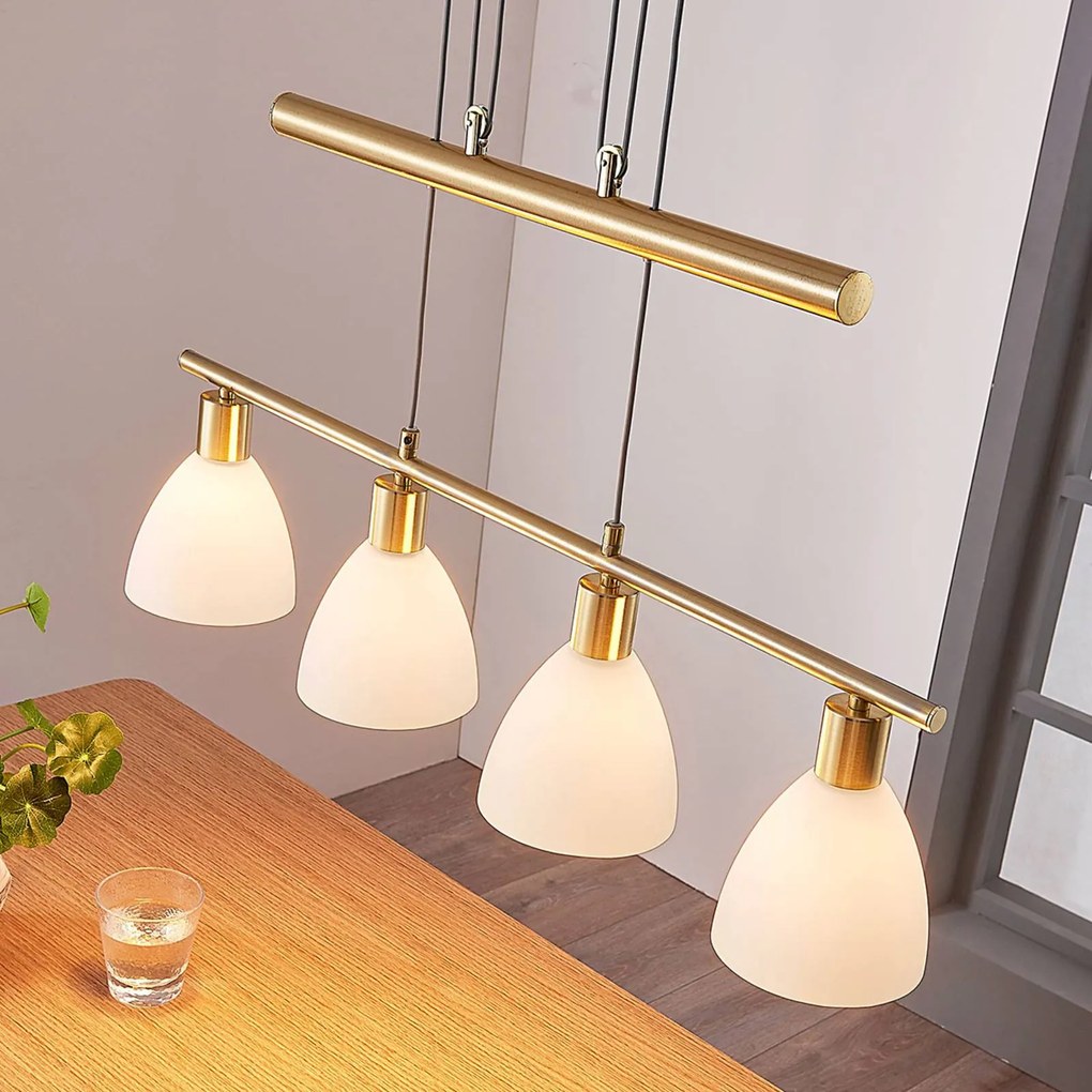 Lampada a sospensione Simeon Lindby, dimmerabile, Ottone / Oro, Soggiorno / Sala da pranzo, Vetro, Moderno, Lampada a sospensione