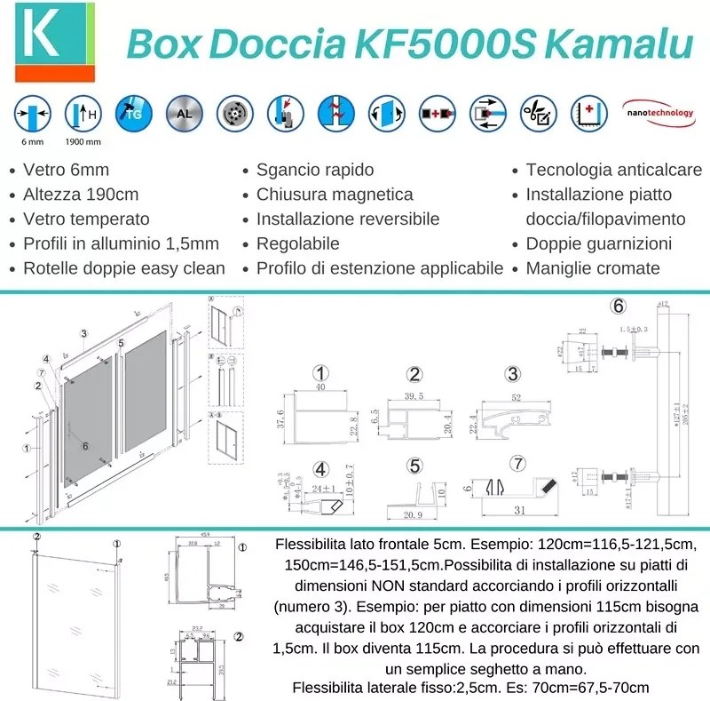 Doccia angolare 150x90 vetro satinato anta scorrevole KF5000S - KAMALU