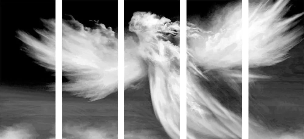 Quadri 5 pezzi – Figura d'angelo tra le nuvole in bianco e nero