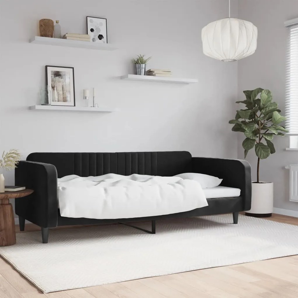 Letto Da Giorno Nero 100x200 Cm İn Velluto /