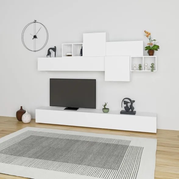 Parete Attrezzata Base TV 260 Cm E Pensili Tromen Bianco Opaco