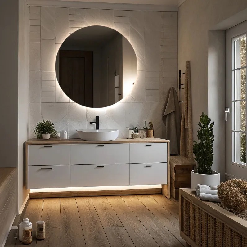 Specchio da bagno rotondo illuminato 60 cm con luce neutra 4500K