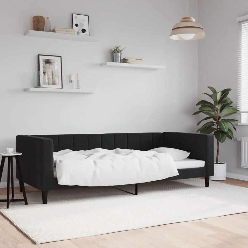 Letto Da Giorno Nero 90x200 Cm İn Velluto /