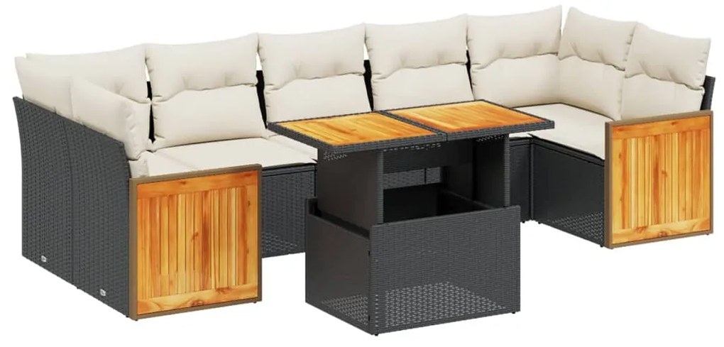Set divani da giardino con cuscini 8 pz nero in polyrattan