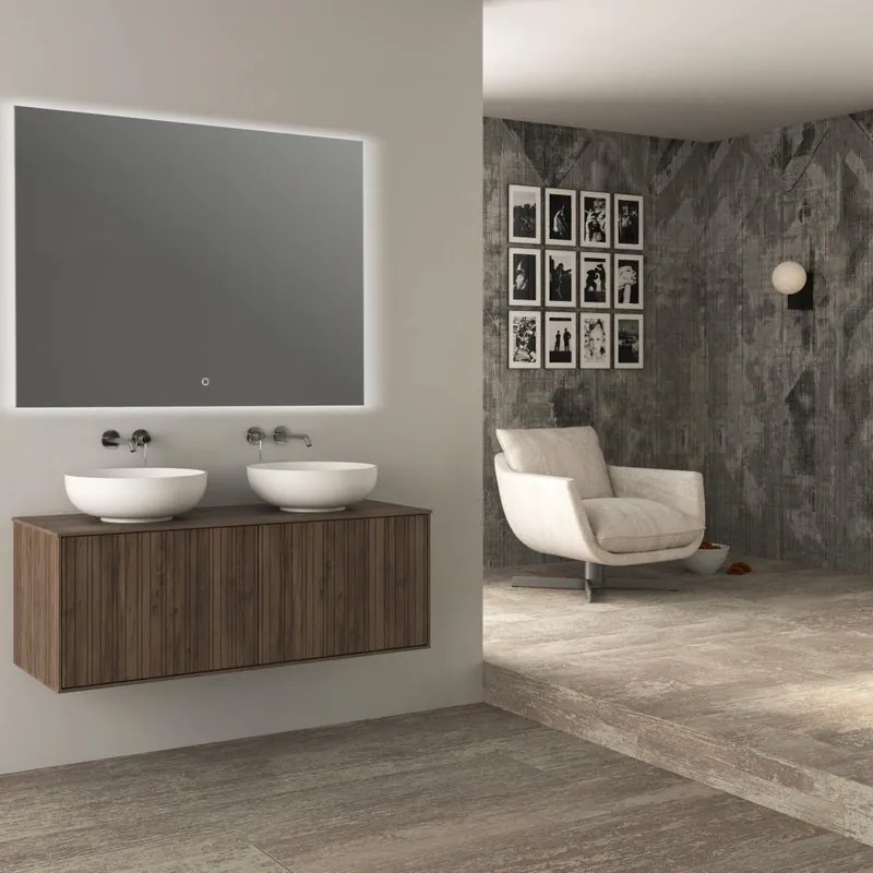 Mobile da bagno sospeso sotto lavabo Domino di Baden Haus L 120 x H 43 x P 46 cm noce cannettato , 2 cassetti