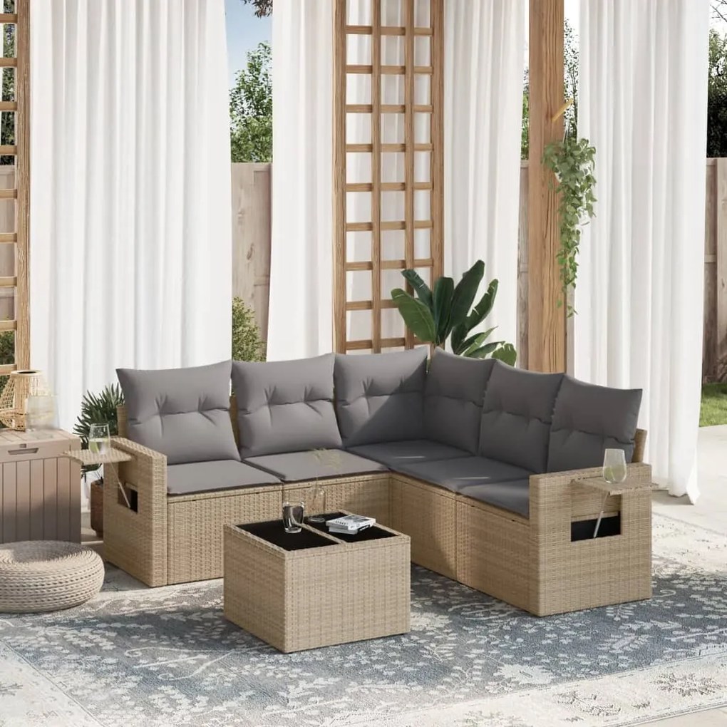 Set divano da giardino 6 pz con cuscini beige in polyrattan