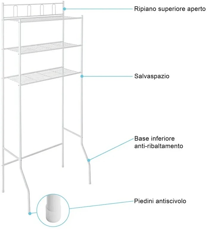 Scaffale per lavatrice bianco con 3 ripiani in acciaio in kit di montaggio
