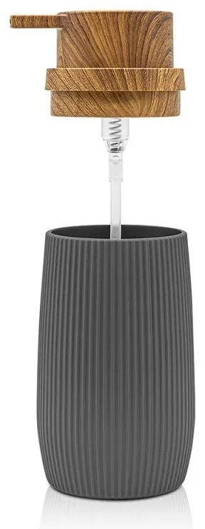 Set 2 pezzi Dispenser sapone e Porta spazzolino Grigio dettagli effetto legno Blob