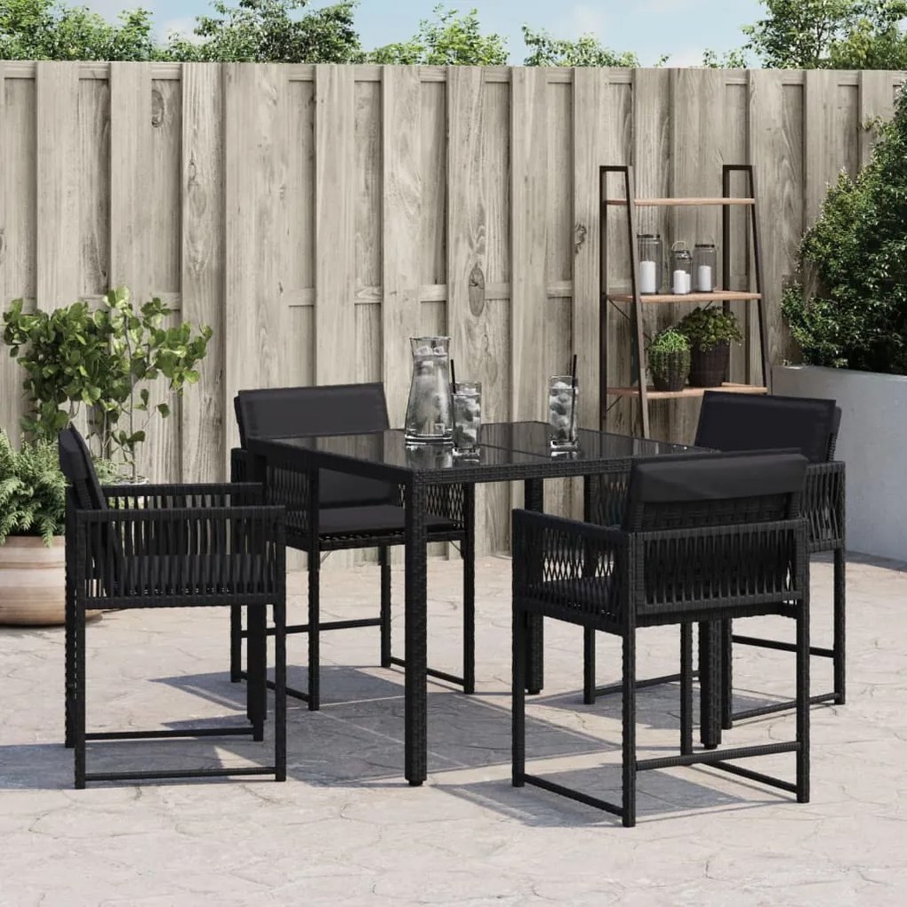 Sedie da giardino con cuscini 4 pz nere in polyrattan