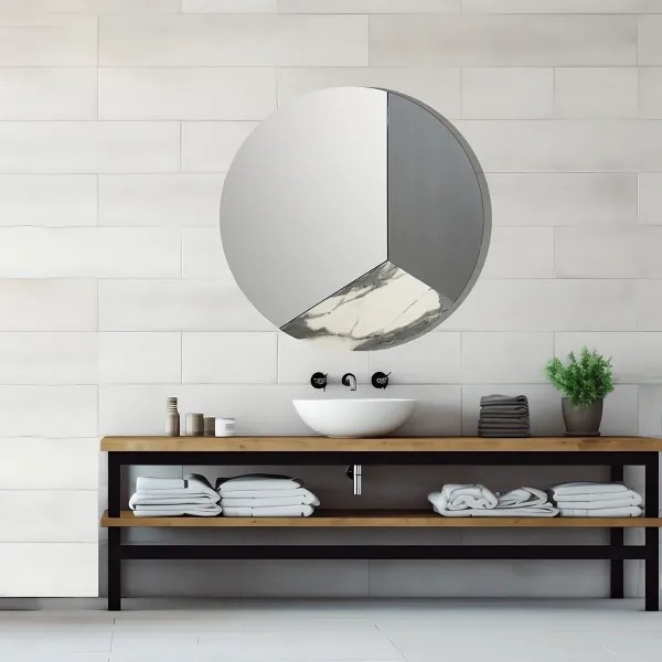 Specchio rotondo moderno 80 cm effetto marmo bianco e vetro fumč - OSCAR