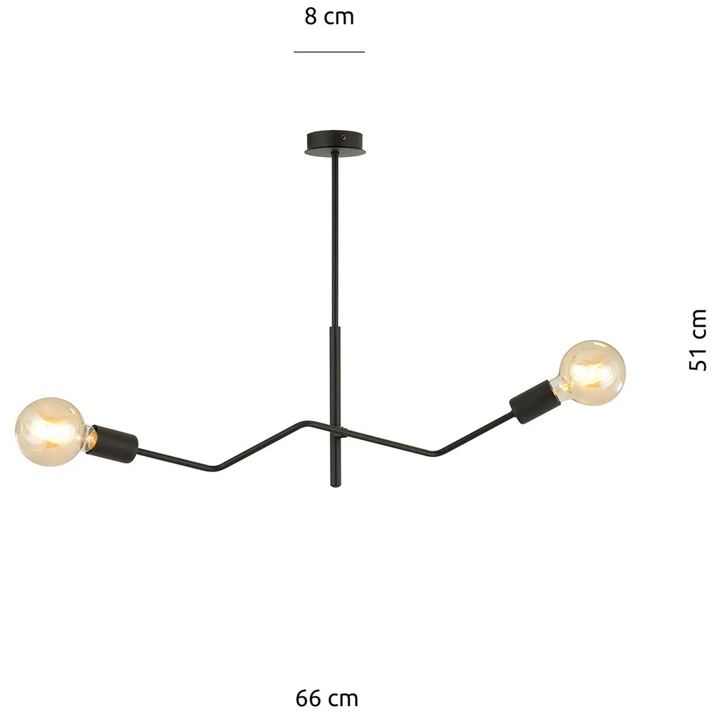 Sospensione Industrial 2 Luci Febe In Acciaio Nero E Bracci Regolabili