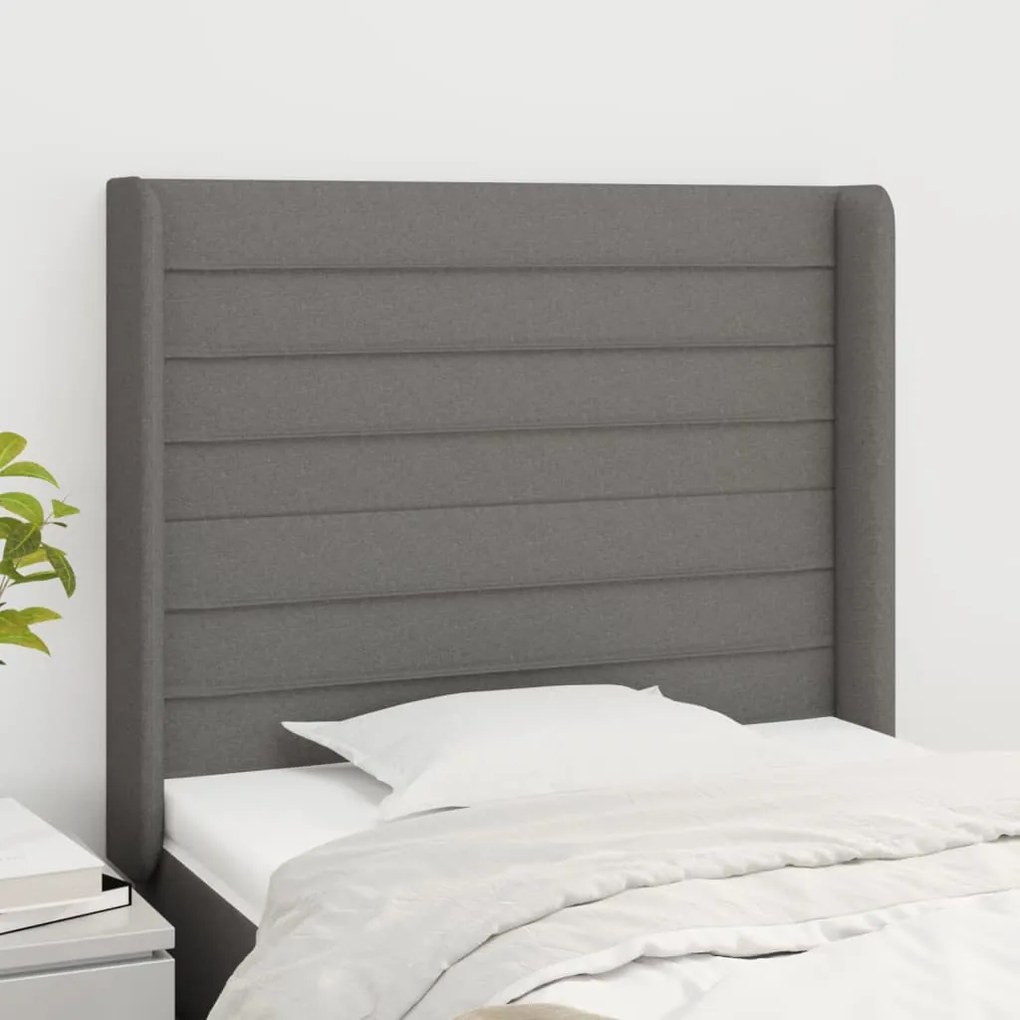 Testiera Ad Orecchio Grigio Scuro 83x16x118/128 Cm İn Tessuto /