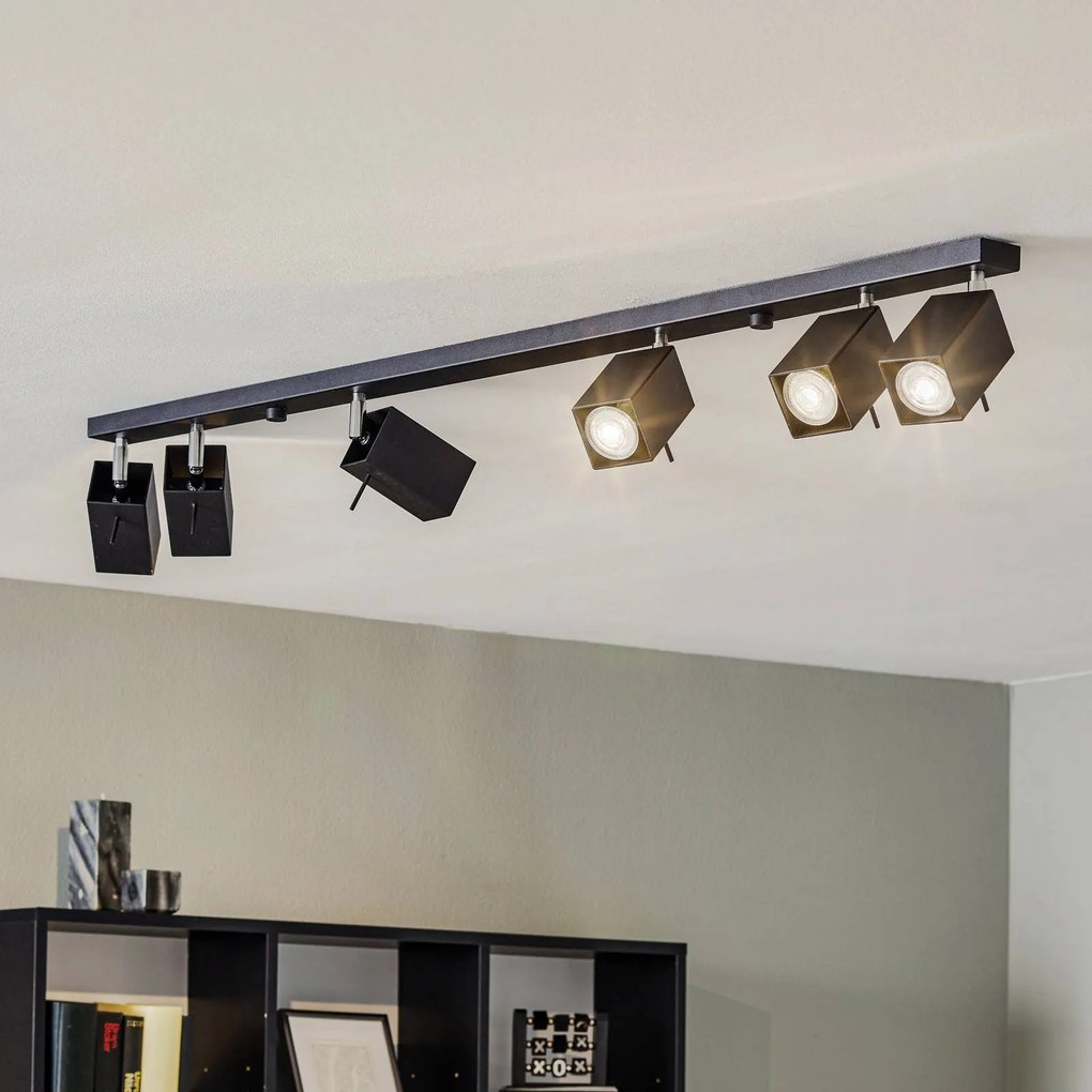 SOLLUX LIGHTING Faretto da soffitto Square, nero a 6 luci lineare