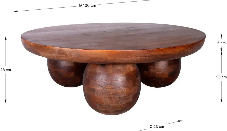 Tavolino da salotto rotondo marrone in mango massiccio ø 100 cm Ailen – MOME
