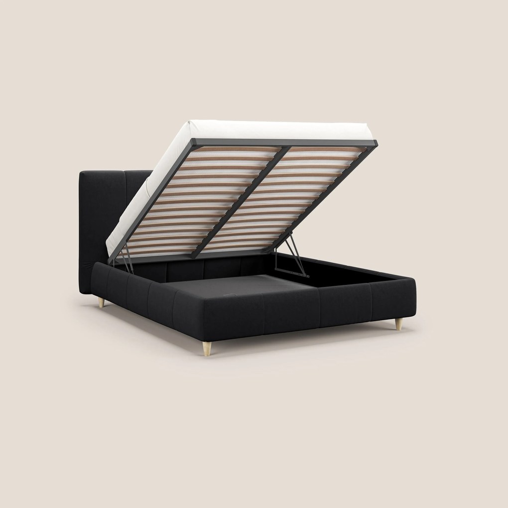 Laura letto imbottito contenitore e sfoderabile in microfibra velluto impermeabile T09 antracite