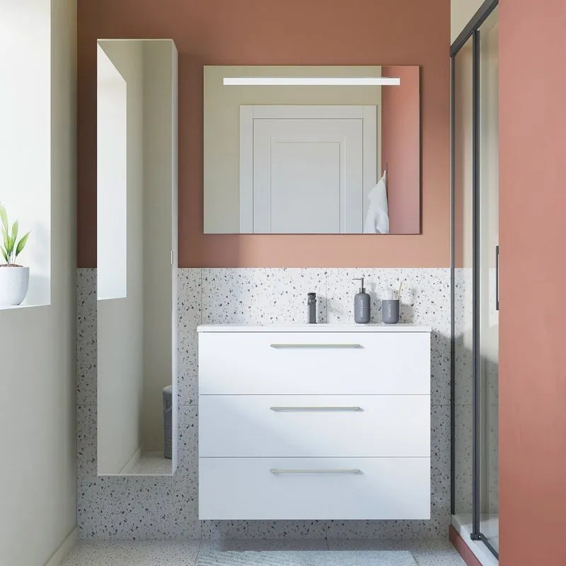 Mobile da bagno sotto lavabo Remix bianco lucido L 90 x H 73 x P 46 cm 3 cassetti, lavabo non incluso