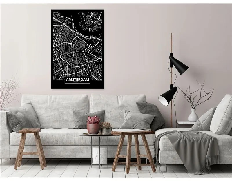 Quadro Dark Map of Amsterdam (1 Part) Vertical  Colore ---, Dimensioni e Misure 40x60