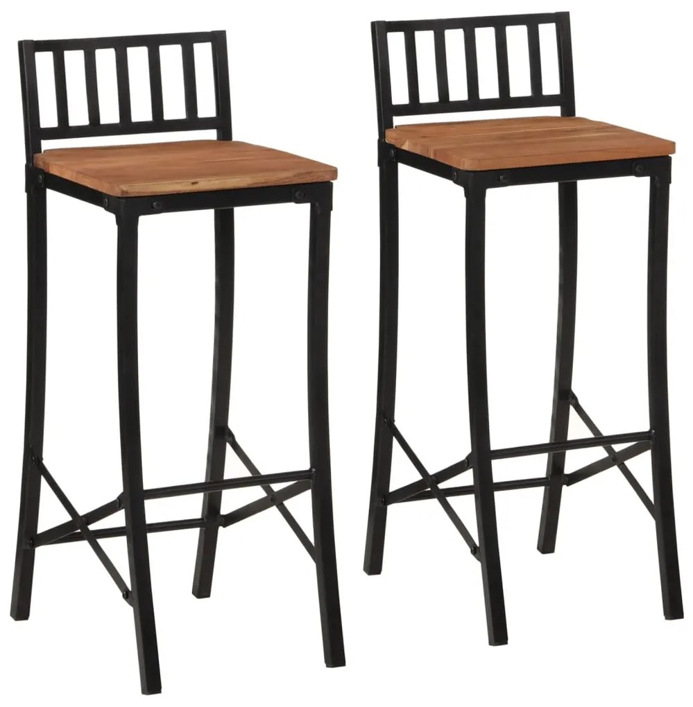 Sedie Da Bar 2 Pz İn Legno Massello Di Acacia /