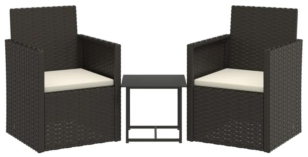 Set divani da esterno 3 pz con cuscini nero in polyrattan